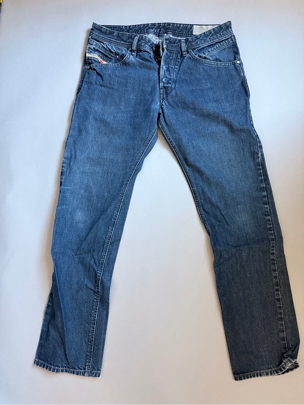 Diesel Men's Belther-R Regular Slim Taper Jeans in Medium Blue Denim